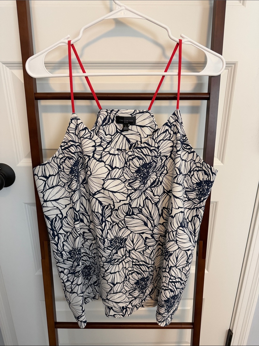 The Limited Navy Floral Tank with Coral Spaghetti Straps